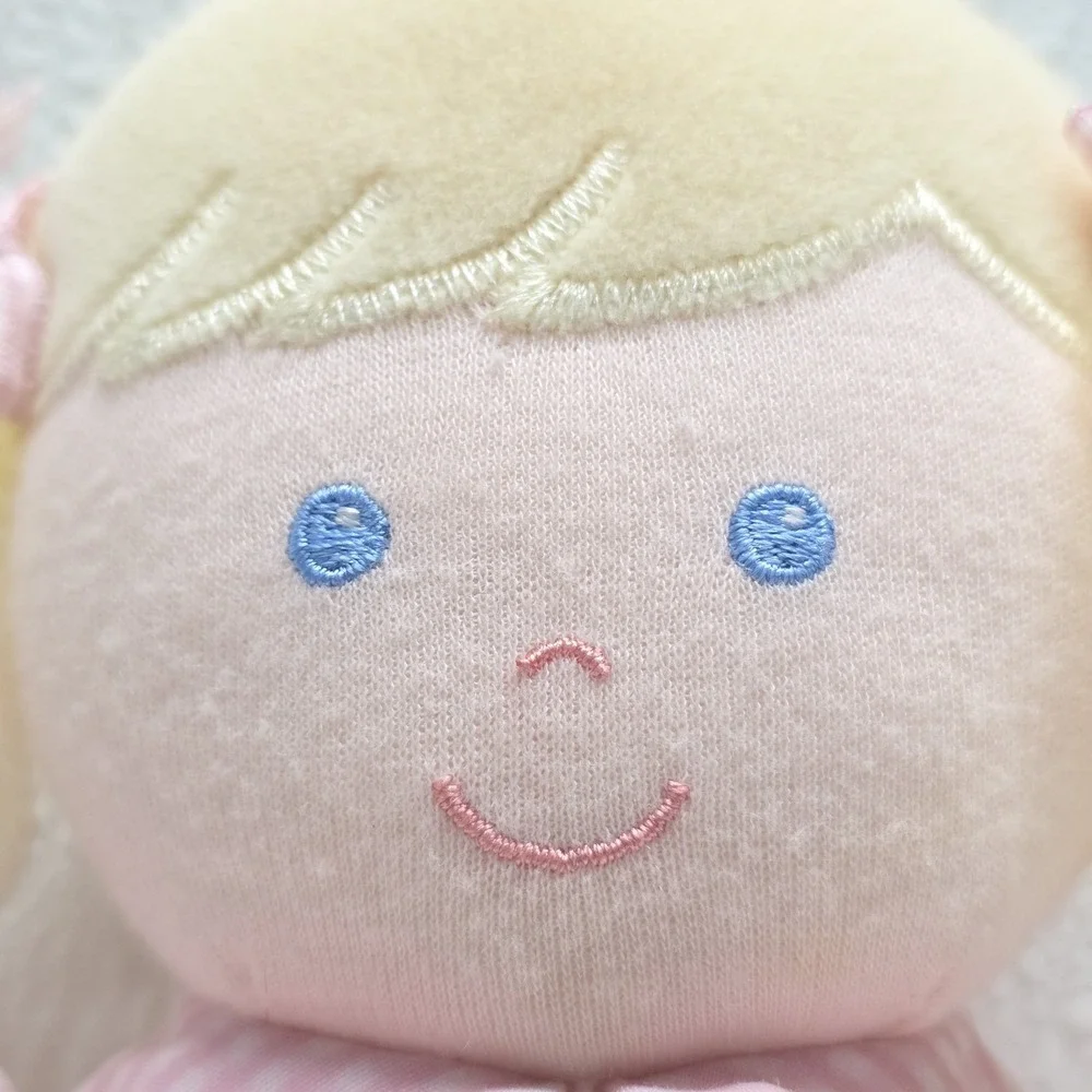 Oshkosh Blonde Baby Doll Blue Eyes Pink Rattle Plush Floral Dress